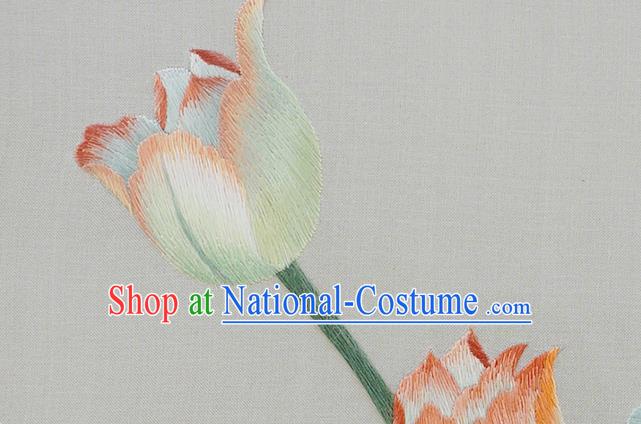 China Traditional Home Furnishings Handmade Wood Carving Double Side Table Screen Embroidered Tulip Painting Screen