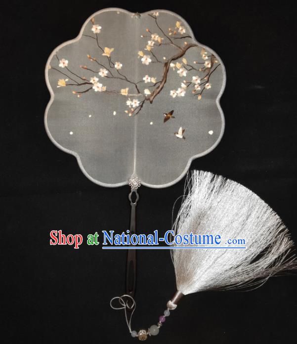 Traditional China Suzhou Embroidery Plum Blossom Silk Fan Embroidered Palace Fan Handmade Hanfu Fan