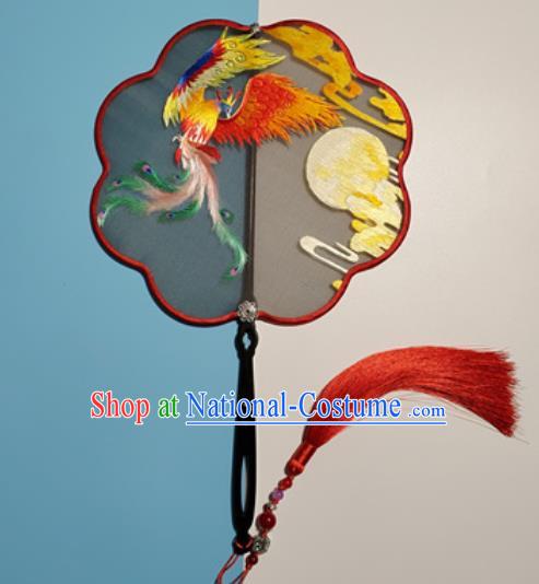 China Suzhou Embroidery Phoenix Silk Fan Handmade Double Side Hanfu Fan Traditional Embroidered Palace Fan