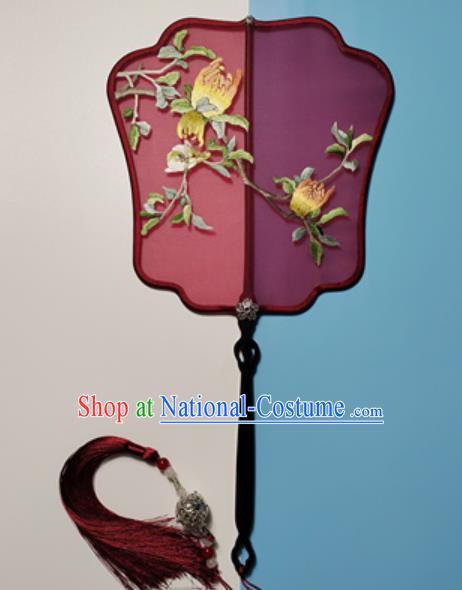 Handmade Purple Silk Palace Fan Traditional China Suzhou Embroidery Fans Hanfu Classical Dance Embroidered Fan