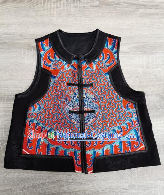 Top Grade China Traditional Upper Outer Garment Waistcoat Tang Suit Embroidered Dragon Red Silk Vest