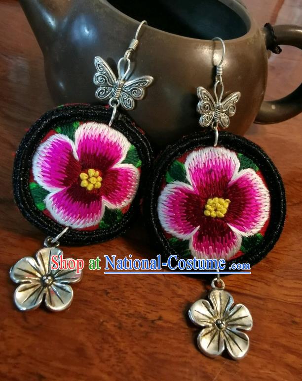 Traditional China Silver Plum Blossom Jewelry Handmade Ear Accessories Ethnic Embroidered Flower Earrings for Women