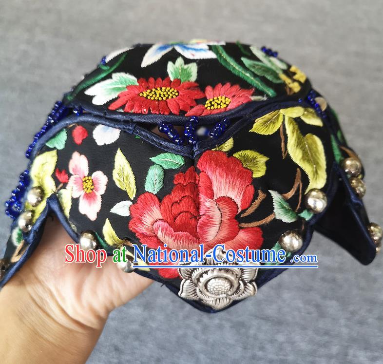 Handmade China National Headwear Traditional Cap Accessories Embroidered Peony Hat