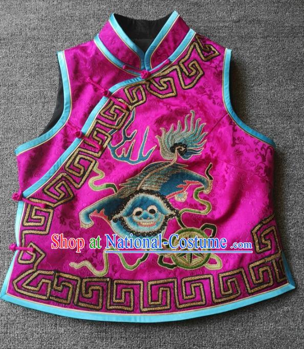 China National Rosy Silk Vest Traditional Tang Suit Upper Outer Garment Women Embroidered Waistcoat