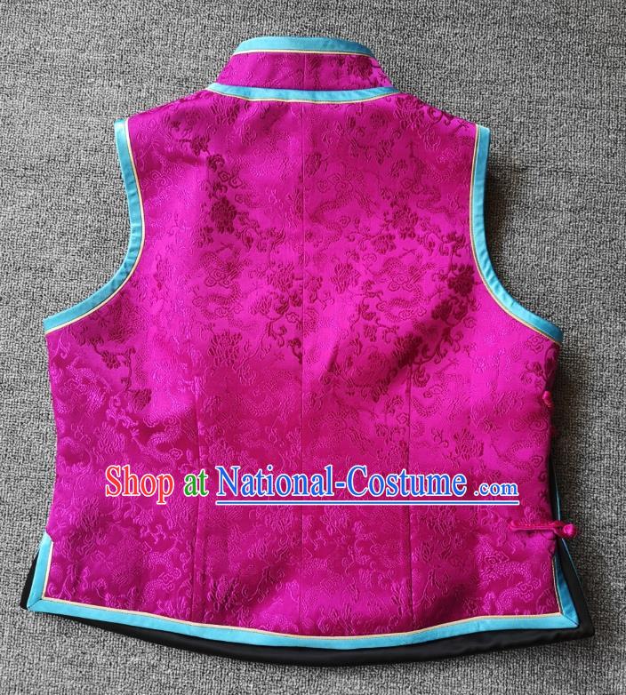 China National Rosy Silk Vest Traditional Tang Suit Upper Outer Garment Women Embroidered Waistcoat