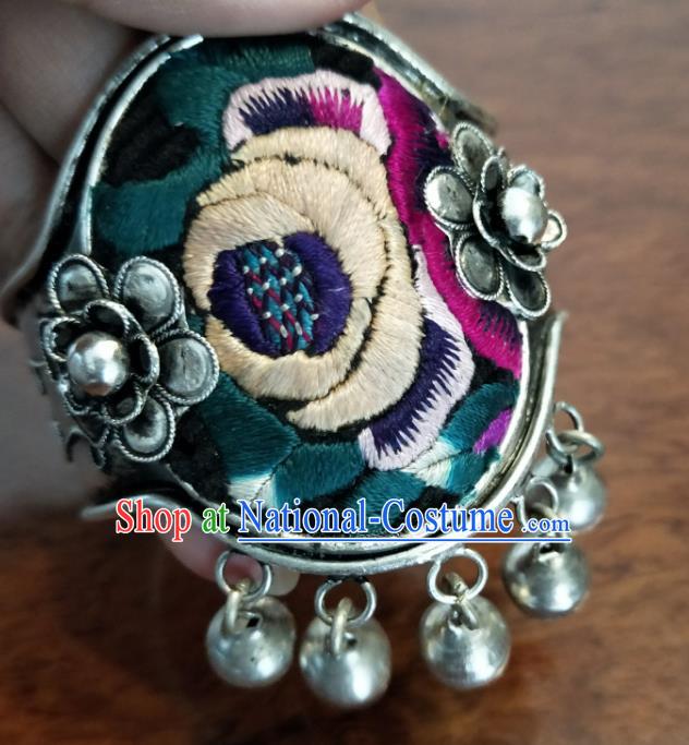 China Handmade Embroidered Bangle Traditional National Silver Carving Accessories Miao Ethnic Bracelet