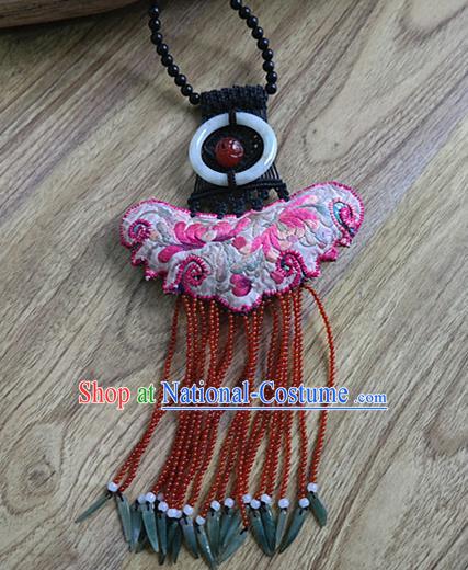 China Traditional National Bells Tassel Necklet Handmade Accessories Ethnic Women Embroidered Necklace Jewelry