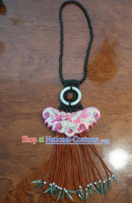 China Traditional National Bells Tassel Necklet Handmade Accessories Ethnic Women Embroidered Necklace Jewelry