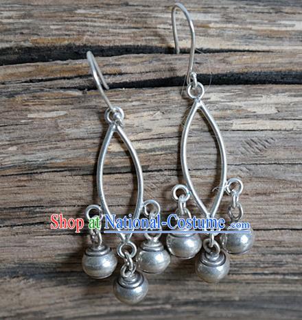 China Traditional Handmade Ethnic Ear Accessories National Miao Nationality Silver Bells Earrings