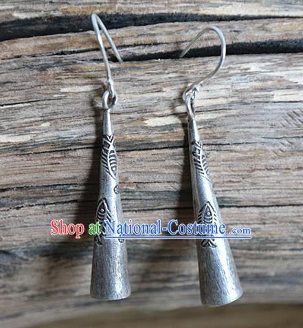 Traditional China Handmade Individual Ear Accessories Miao Nationality Ethnic Silver Earrings