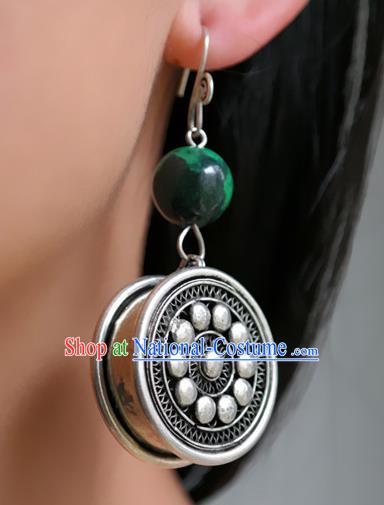 Traditional China Ethnic Folk Dance Accessories Miao Nationality Handmade Silver Earrings