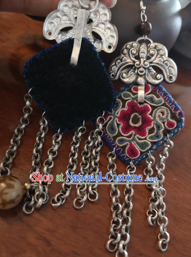 China National Embroidered Earrings Jewelry Accessories Handmade Miao Ethnic Silver Eardrop