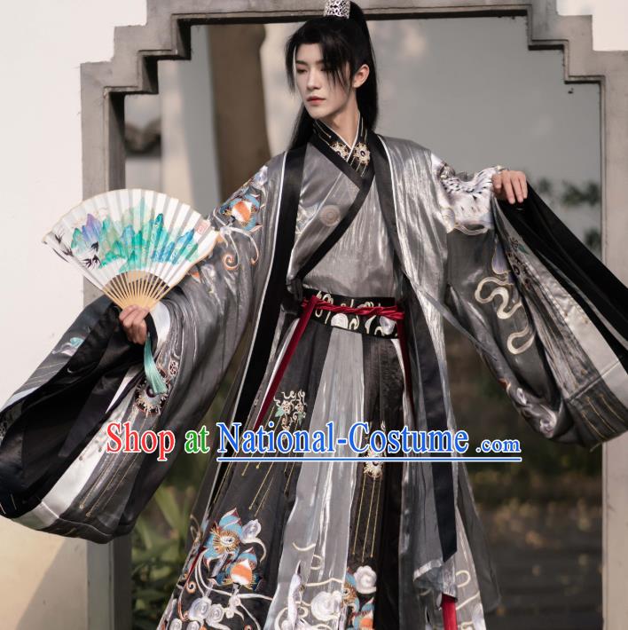 China Ancient Prince Embroidered Costume Traditional Jin Dynasty Scholar Hanfu Clothing for Men