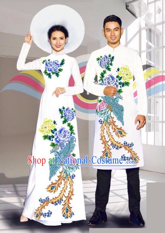 Traditional Vietnamese Wedding Ao Dai Qipao Dress and Pants Asian Vietnam Classical Cheongsam Bride Costumes