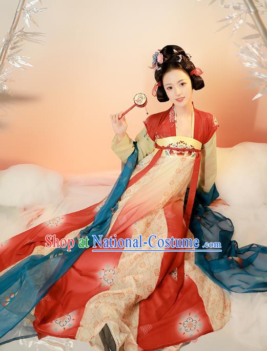 Chinese Tang Dynasty Historical Costumes Traditional Hanfu Apparels Ancient Princess Embroidered Top Blouse and Dress for Women