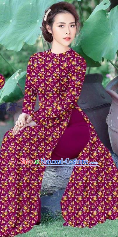 Purple Vietnamese Traditional Ao Dai Dress Asian Vietnam Costume Custom Cheongsam Uniforms Women Qipao and Pants