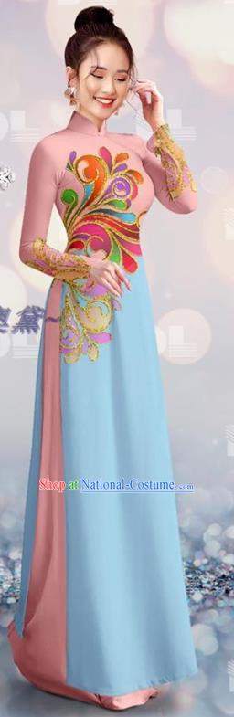 Custom Asian Cheongsam Traditional Vietnamese Qipao Dress with Pants Vietnam Costume Bride Ao Dai Uniforms