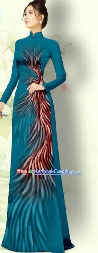 Vietnamese Traditional Bride Uniforms Asian Vietnam Ao Dai Qipao with Pants Costume Custom Teal Dress