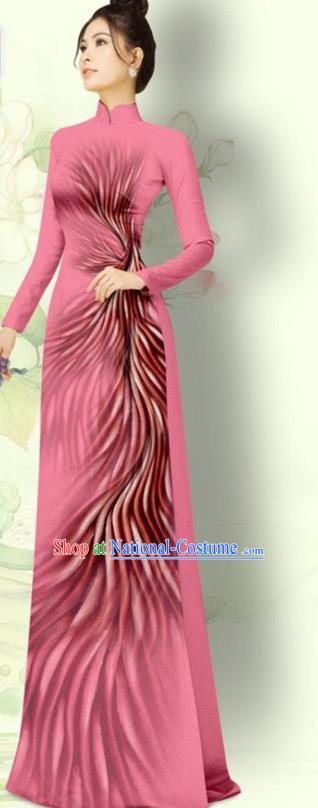 Asian Vietnam Custom Pink Dress Costume Vietnamese Traditional Bride Ao Dai Qipao with Pants Uniforms