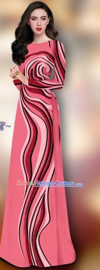 Asian Vietnam Pink Dress Custom Uniforms Traditional Vietnamese Clothing Woman Ao Dai Cheongsam and Pants