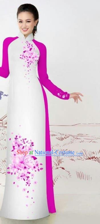 Custom Asian Vietnam Uniforms Traditional Bride Long Dress with Pants Vietnamese Cheongsam Ao Dai Costume