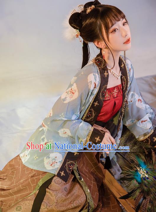 Traditional Chinese Ancient Song Dynasty Hanfu Apparels Embroidered Blouse Top and Skirt Historical Costumes for Young Lady