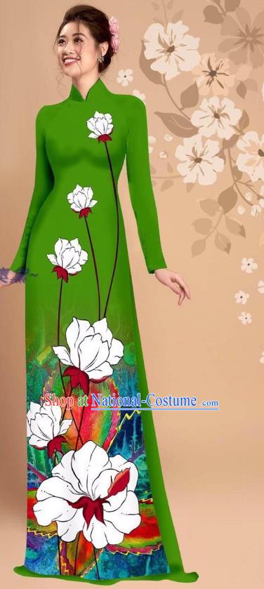 Vietnam National Ao Dai Dress Uniforms Asian Vietnamese Traditional Custom Cheongsam with Loose Pants Clothing