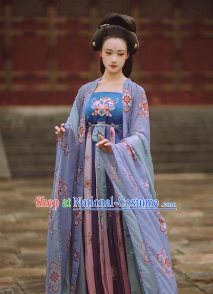 Chinese Tang Dynasty Court Historical Costume Traditional Ancient Imperial Consort Hanfu Apparel Cape and Dress Complete Set