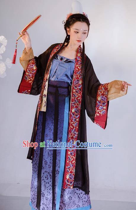 Chinese Song Dynasty Embroidered Historical Costume Traditional Ancient Hanfu Apparel BeiZi Top and Skirt for Young Lady