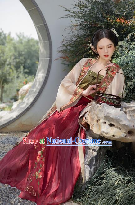 Chinese Ancient Costumes Traditional Hanfu Dress Song Dynasty Noble Mistress Embroidered BeiZi Top and Skirt Full Set