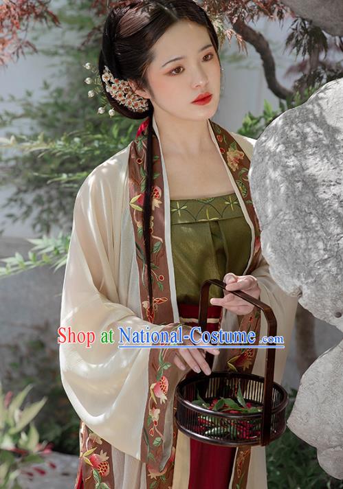 Chinese Ancient Costumes Traditional Hanfu Dress Song Dynasty Noble Mistress Embroidered BeiZi Top and Skirt Full Set