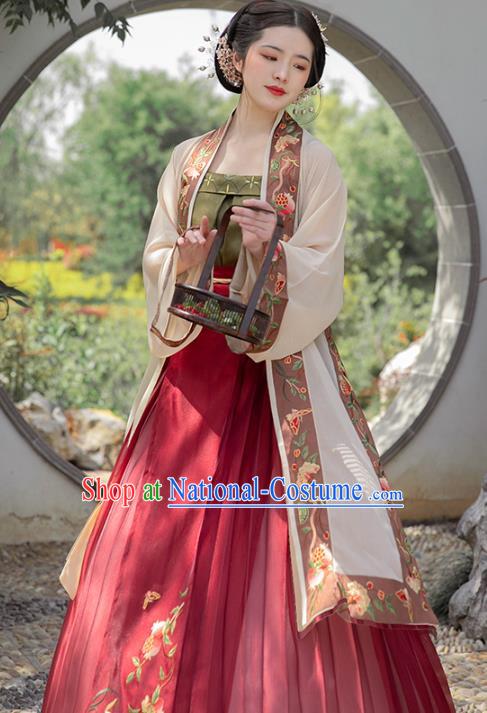 Chinese Ancient Costumes Traditional Hanfu Dress Song Dynasty Noble Mistress Embroidered BeiZi Top and Skirt Full Set