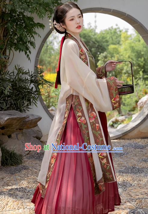 Chinese Ancient Costumes Traditional Hanfu Dress Song Dynasty Noble Mistress Embroidered BeiZi Top and Skirt Full Set