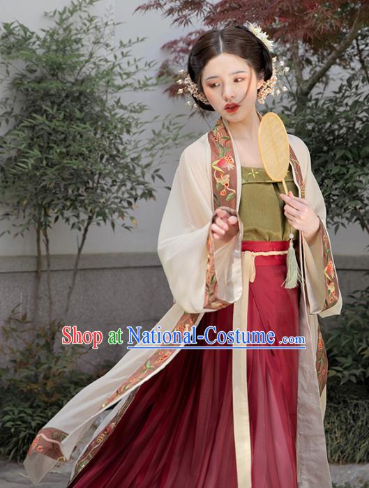 Chinese Ancient Costumes Traditional Hanfu Dress Song Dynasty Noble Mistress Embroidered BeiZi Top and Skirt Full Set