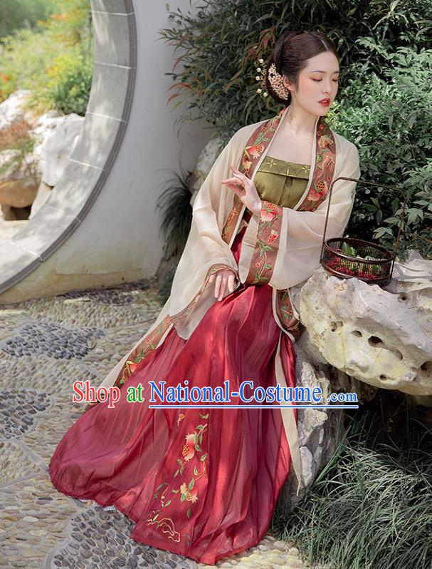 Chinese Ancient Costumes Traditional Hanfu Dress Song Dynasty Noble Mistress Embroidered BeiZi Top and Skirt Full Set