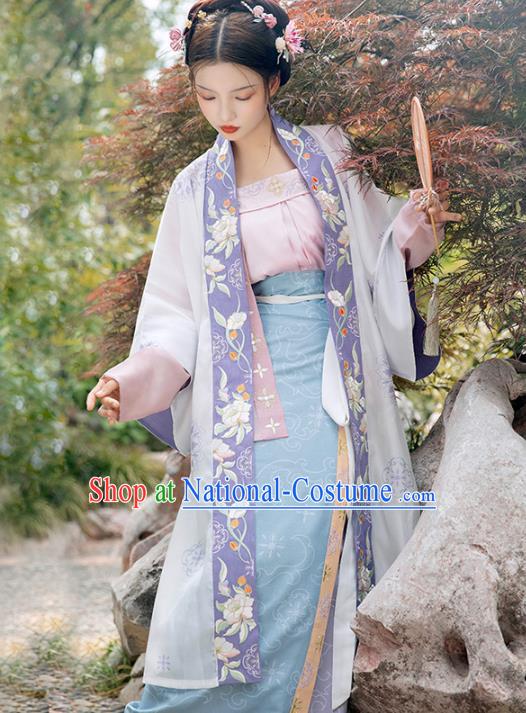 Chinese Ancient Song Dynasty Princess Historical Costume Traditional Embroidered BeiZi Top and Skirt Hanfu Apparels