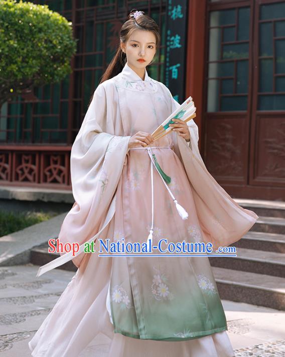 China Song Dynasty Round Collar Robe Traditional Hanfu Dress Ancient Chinese Female Swordsman Costume