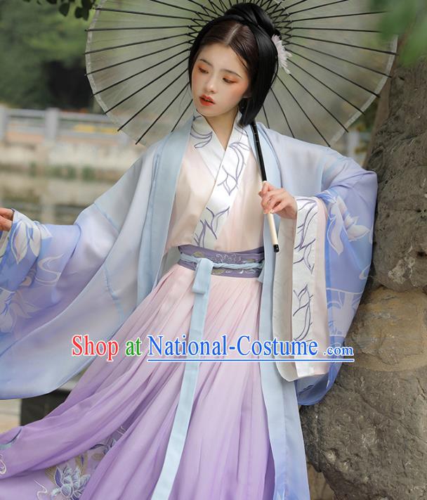 Traditional China Han Dynasty Princess Lilac Cape Blouse and Skirt Ancient Beauty Diao Chan Embroidered Hanfu Dresses