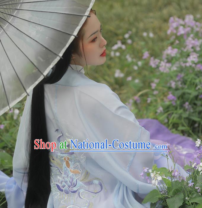 Traditional China Han Dynasty Princess Lilac Cape Blouse and Skirt Ancient Beauty Diao Chan Embroidered Hanfu Dresses