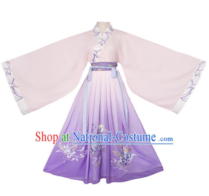 Traditional China Han Dynasty Princess Lilac Cape Blouse and Skirt Ancient Beauty Diao Chan Embroidered Hanfu Dresses