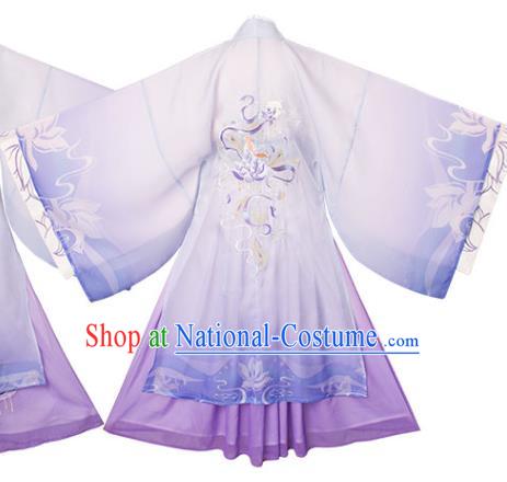 Traditional China Han Dynasty Princess Lilac Cape Blouse and Skirt Ancient Beauty Diao Chan Embroidered Hanfu Dresses