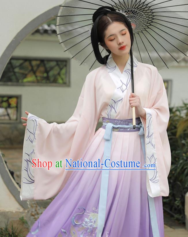 Traditional China Han Dynasty Princess Lilac Cape Blouse and Skirt Ancient Beauty Diao Chan Embroidered Hanfu Dresses