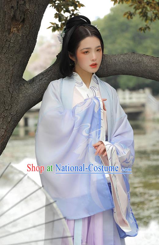 Traditional China Han Dynasty Princess Lilac Cape Blouse and Skirt Ancient Beauty Diao Chan Embroidered Hanfu Dresses