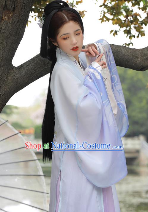 Traditional China Han Dynasty Princess Lilac Cape Blouse and Skirt Ancient Beauty Diao Chan Embroidered Hanfu Dresses