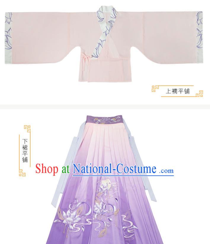 Traditional China Han Dynasty Princess Lilac Cape Blouse and Skirt Ancient Beauty Diao Chan Embroidered Hanfu Dresses