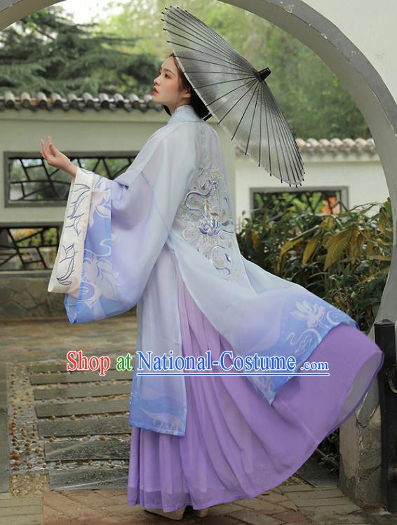 Traditional China Han Dynasty Princess Lilac Cape Blouse and Skirt Ancient Beauty Diao Chan Embroidered Hanfu Dresses