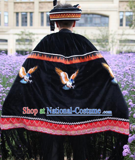 Chinese Yi Nationality Embroidered Eagle Cape Quality Ethnic Costumes Torch Festival Men Cloak