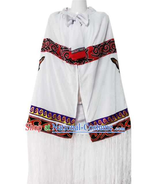 Chinese Quality Ethnic Costumes Torch Festival Men Cloak Yi Nationality Embroidered Eagle White Cape