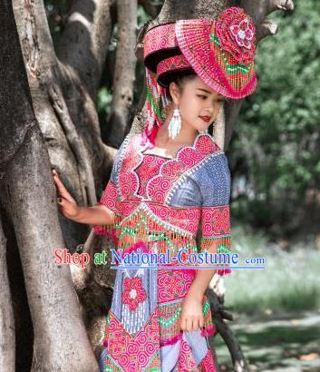 China Guangxi Yao Minority Clothing Top Quality Photography Yunnan Miao Ethnic Bride Dress with Headdress