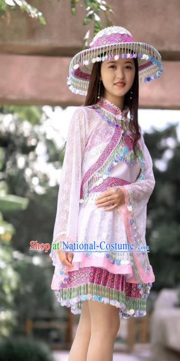 China Yunshan Ethnic Costumes Minority Nationality Photography Clothing Top and Skirt with Hat